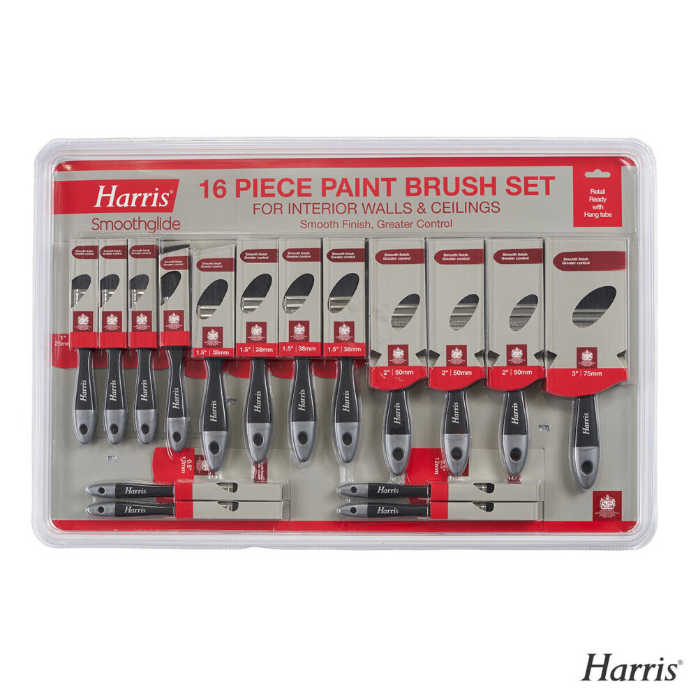 Harris Smoothglide Paint Brush Soft Grip Handle Smooth Finish 16 Piece