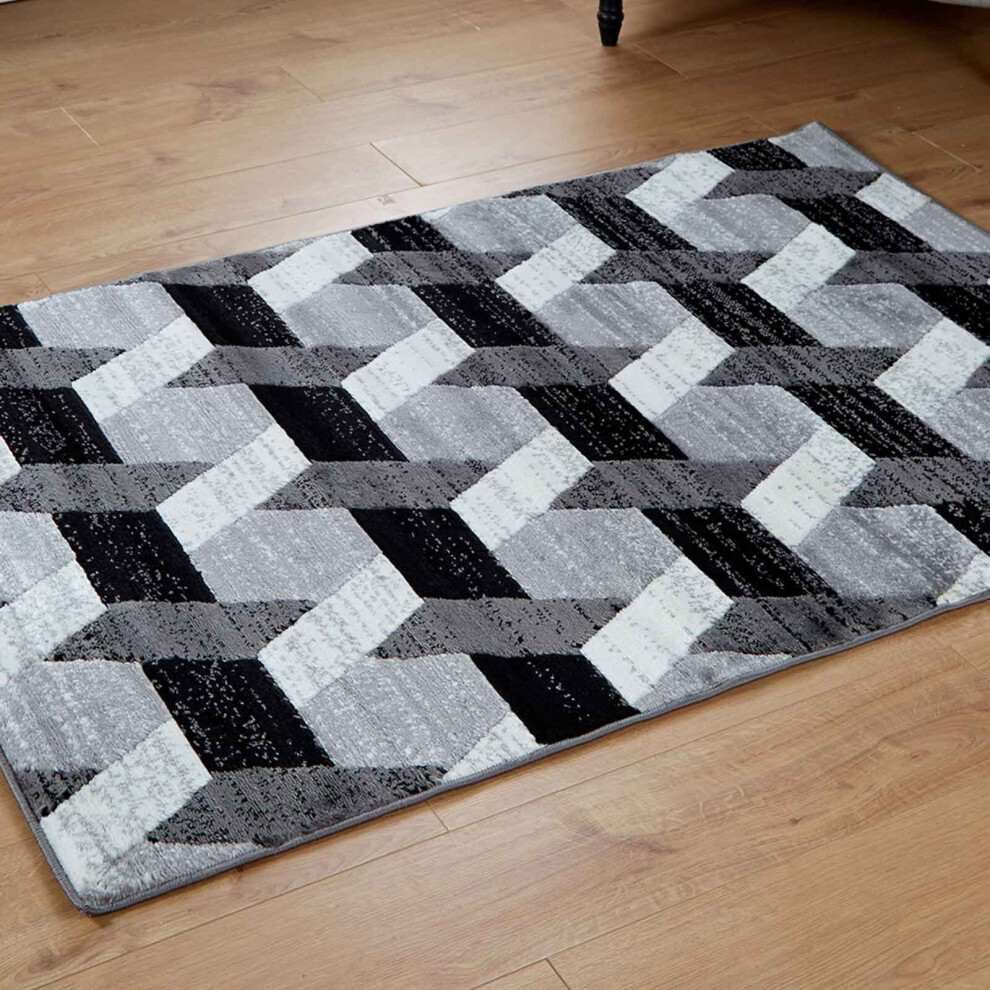 (Hexagon - Black / Grey, 80 x 150 cm) Multi Coloured Modern Geometric Area Rugs