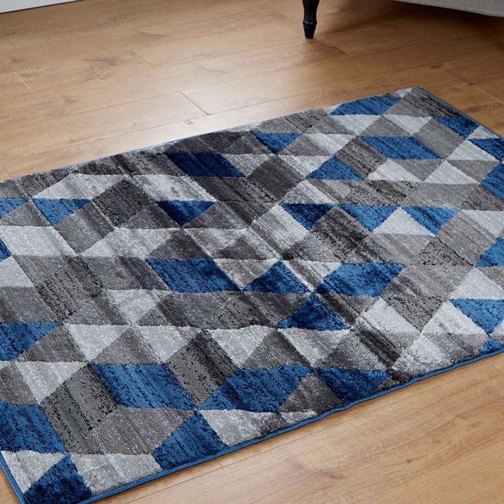 (Prism - Blue / Grey, 160 x 220 cm) Multi Coloured Modern Geometric Area Rugs