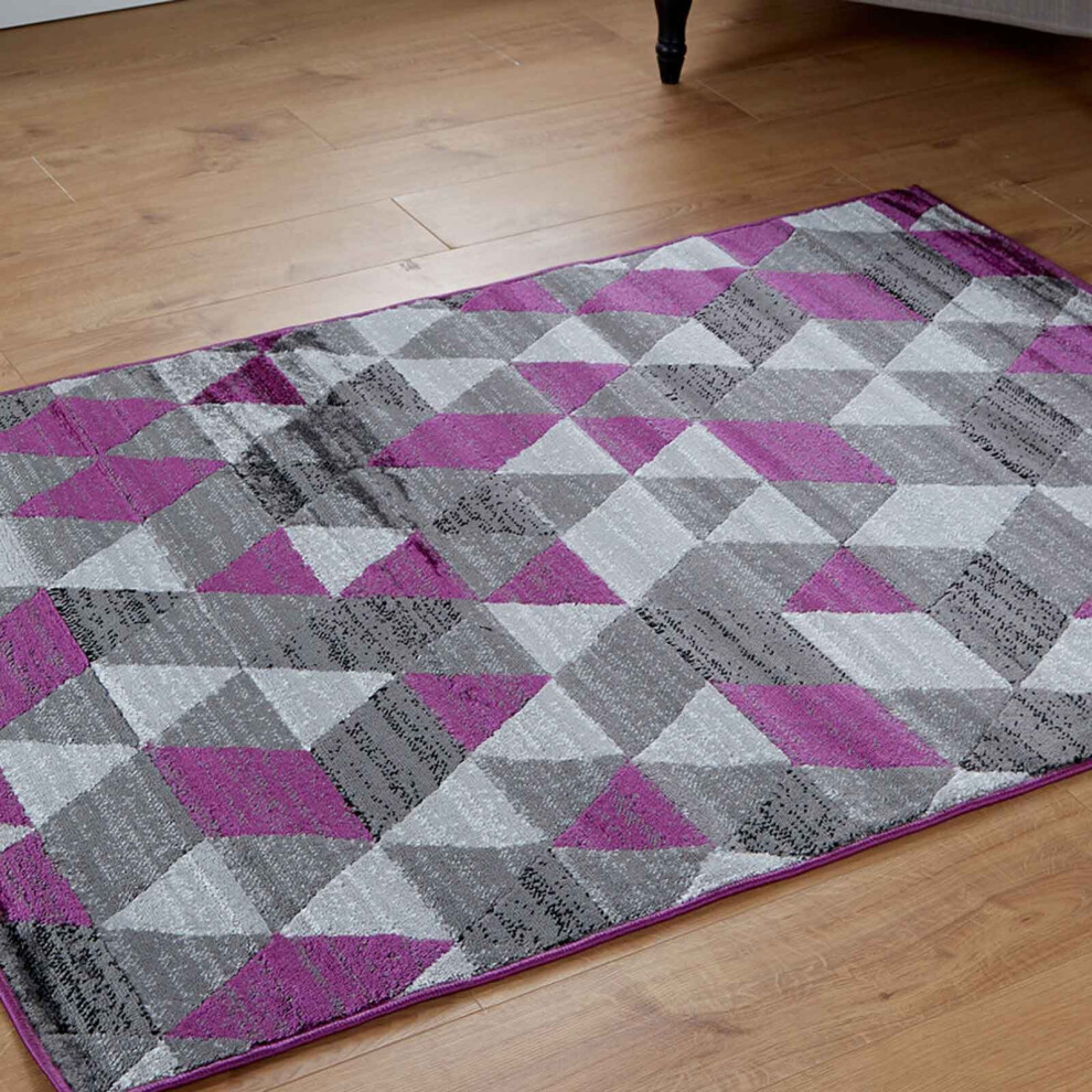 (Prism - Grey / Purple, 120 x 170 cm) Multi Coloured Modern Geometric Area Rugs