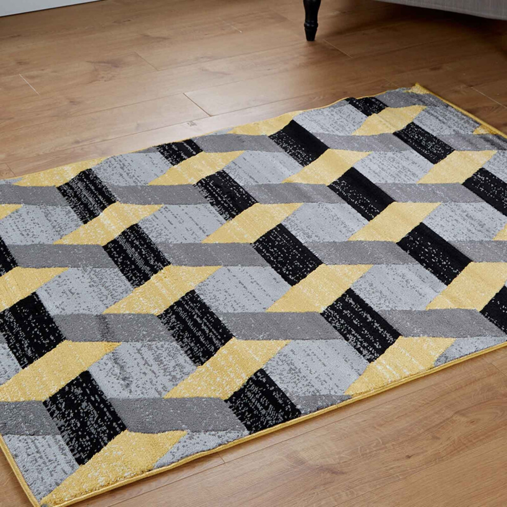 (Hexagon - Grey / Yellow, 80 x 150 cm) Multi Coloured Modern Geometric Area Rugs