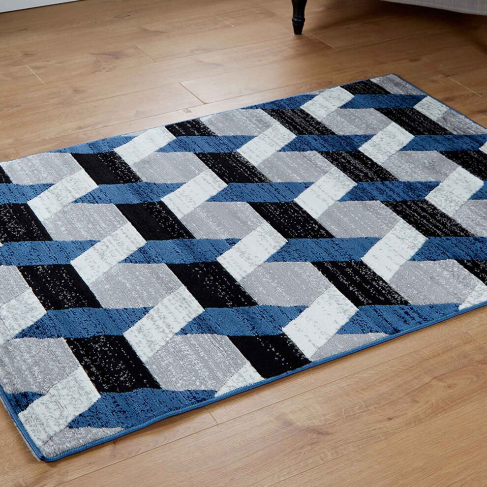 (Hexagon - Blue / Grey, 120 x 170 cm) Multi Coloured Modern Geometric Area Rugs