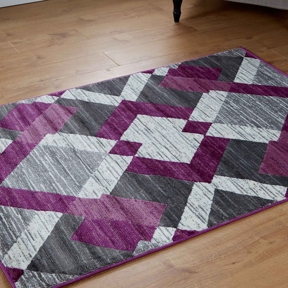 (Geo Diamond - Grey / Purple, 120 x 170 cm) Multi Coloured Modern Geometric Area Rugs