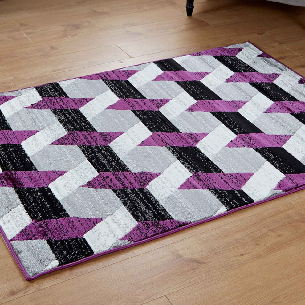 (Hexagon - Grey / Purple, 60 x 110 cm) Multi Coloured Modern Geometric Area Rugs