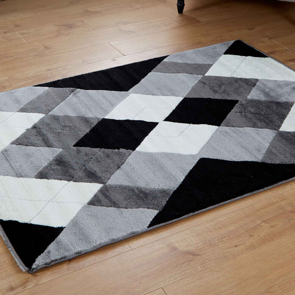 (Diamond - Black / Grey, 120 x 170 cm) Multi Coloured Modern Geometric Area Rugs