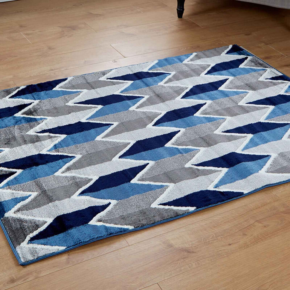 (Chevron - Blue Grey, 60 x 110 cm) Multi Coloured Modern Geometric Area Rugs