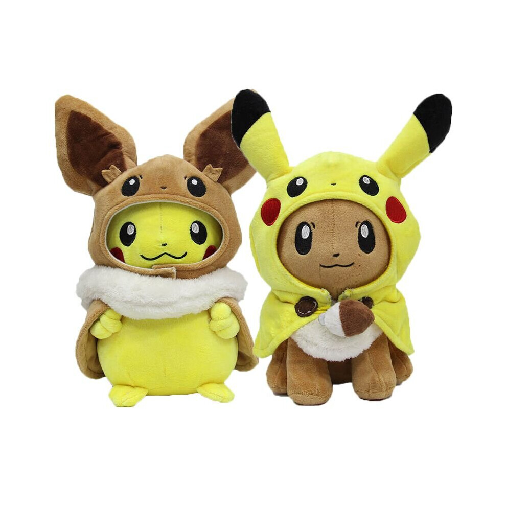(2Pcs(Pikachu+Eevee)) 2Pcs Pokemon Pikachu Cosplay Eevee Stuffed Dolls Eevee With Cloak Cos Pikachu Plush Toy