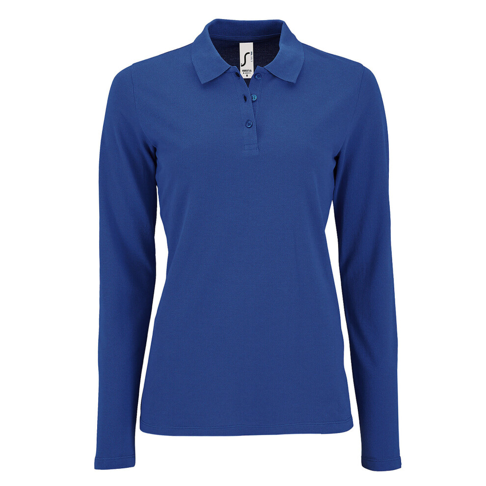 (2XL, Royal Blue) SOLS Womens/Ladies Perfect Long Sleeve Pique Polo Shirt