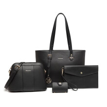 (Black) LG2110 4 Piece Classic Sleek Handbag Set