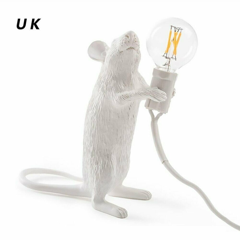 (Standing, Whlte) Mouse Shape Table Lamp Resin Decor Rat Desk Room Home Office Bedside Light