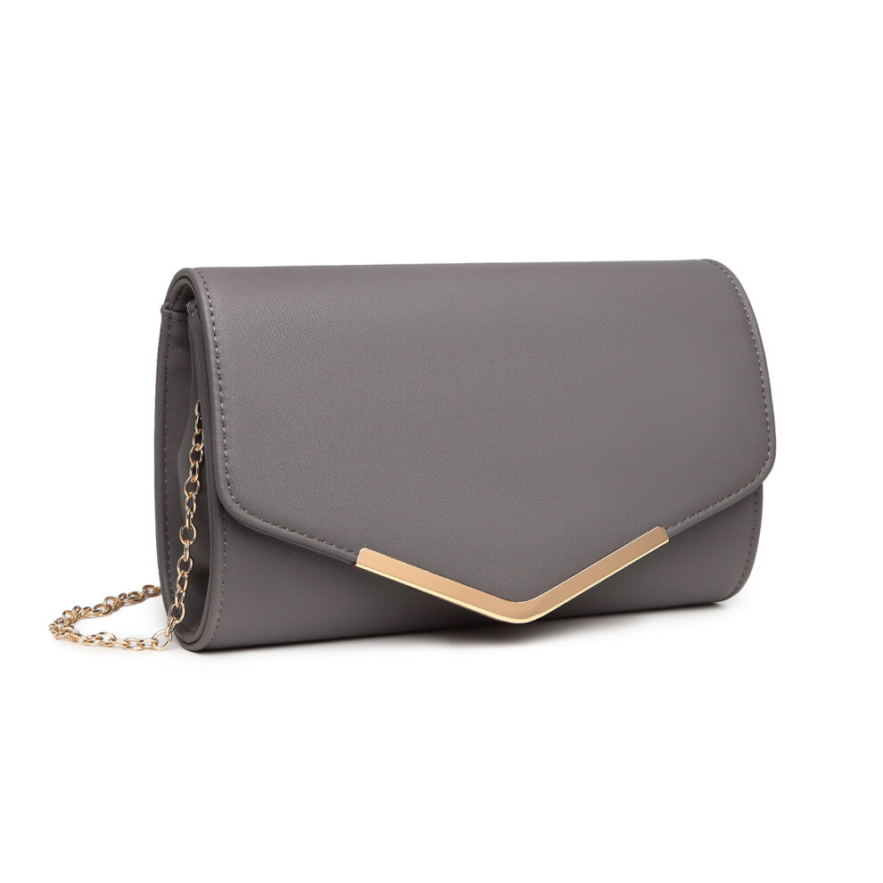 (Grey) Miss Lulu LH2064 Vegan Envelope Clutch Bag