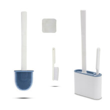 (Blue) Silicone Toilet Brushes with Toilet Brush Holder
