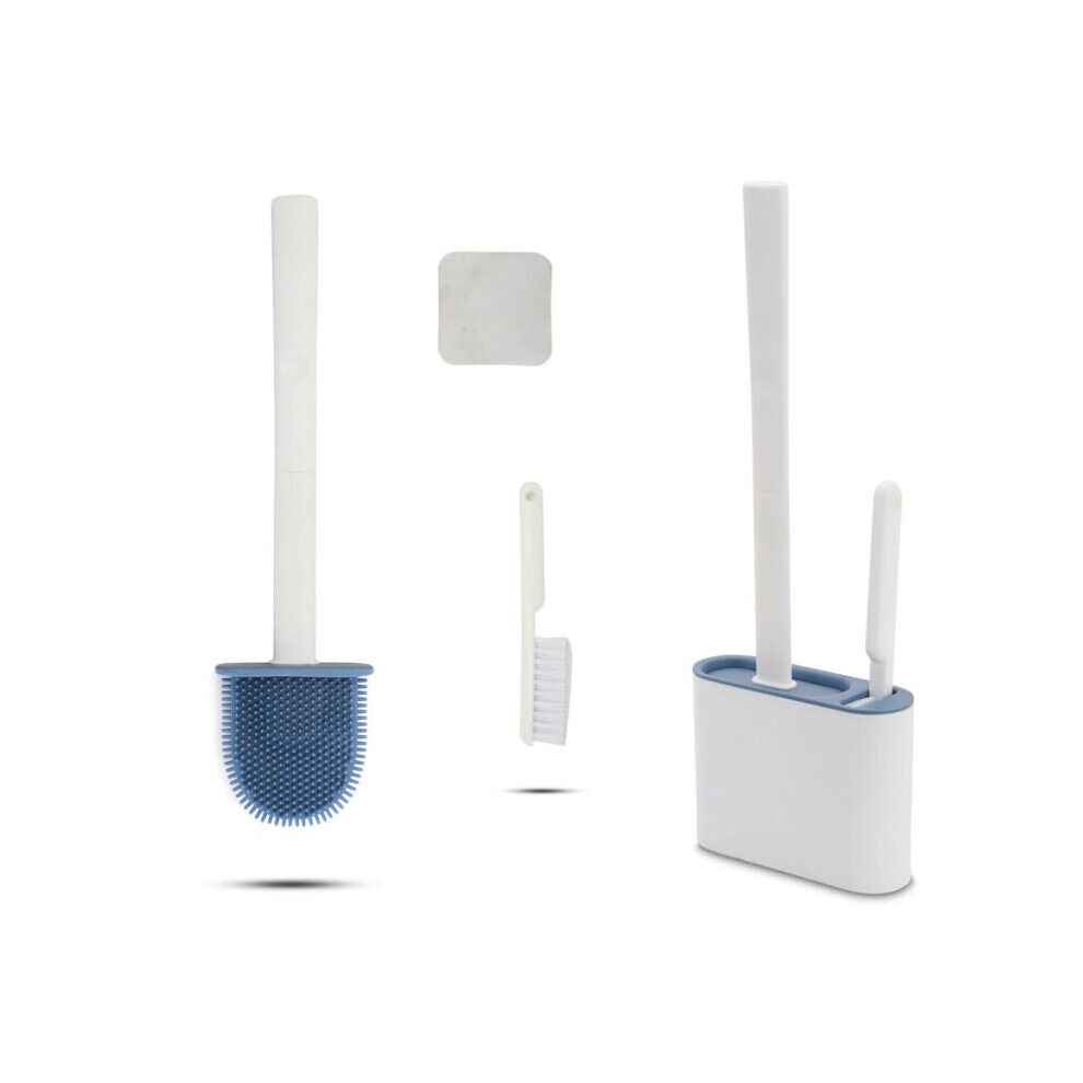 (Blue) Silicone Toilet Brushes with Toilet Brush Holder
