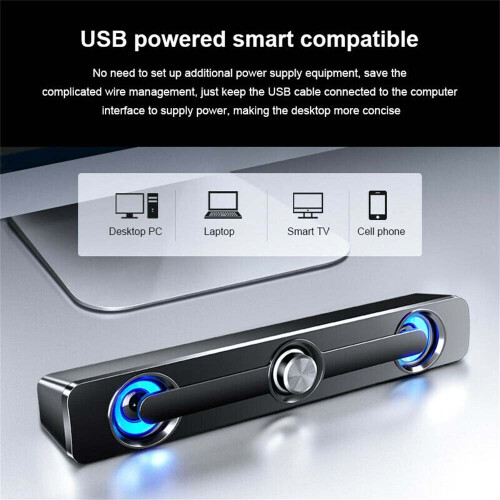 LED USB Wired Sound Bar Stereo Speakers TV Computer USB For PC Tablets