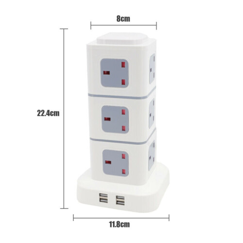 3M 12Way Switched Surge Protected Extension Tower Multi Socket 4 USB 1
