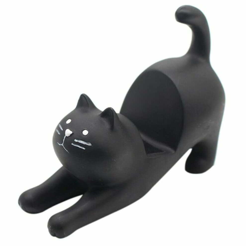 (Black) Desk Desktop-Stand Cat Shape Resin Mini Lazy Bracket Mobile 3D Cartoon Black 7751866999467
