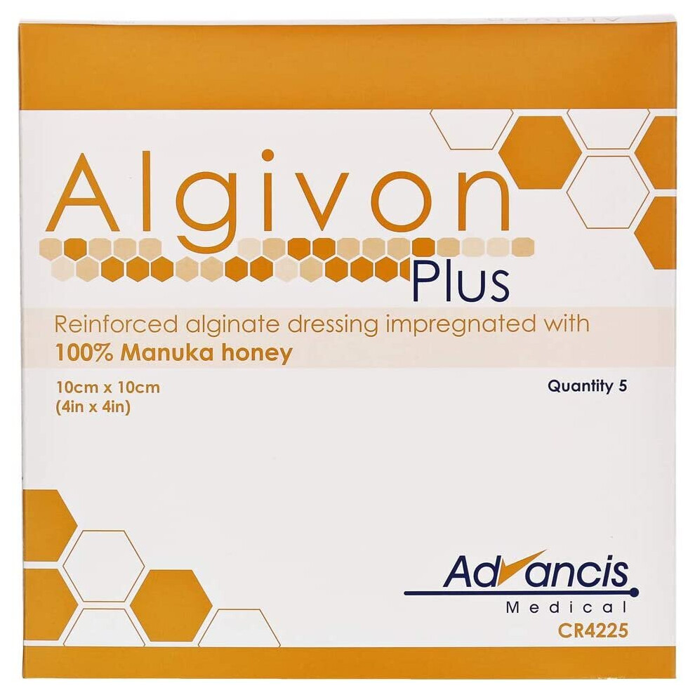 Algivon Plus Manuka Honey Wound Dressing 10cm x 10cm - Pack of 5