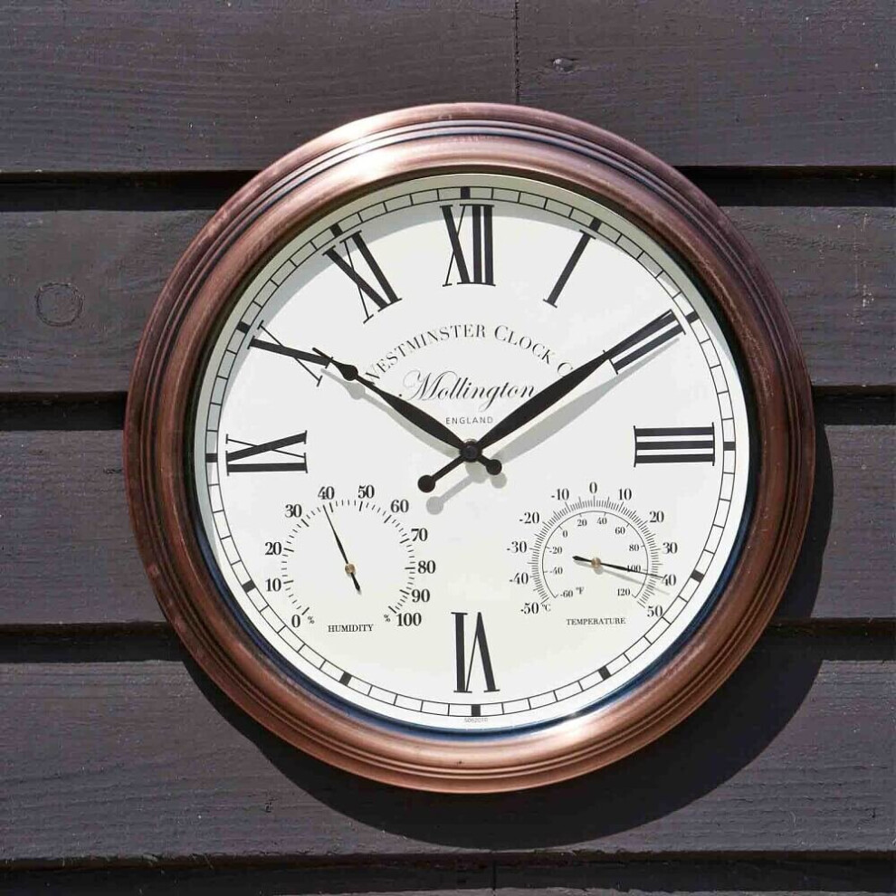 Mollington Garden Wall Clock Thermometer 15" Garden Outdoor Indoor Brown 5062010