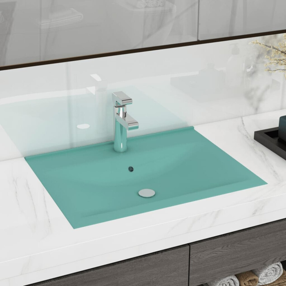 Vidaxl Luxury Basin With Faucet Hole Matt Light Green Ceramic Washroom Sink 8720286037294