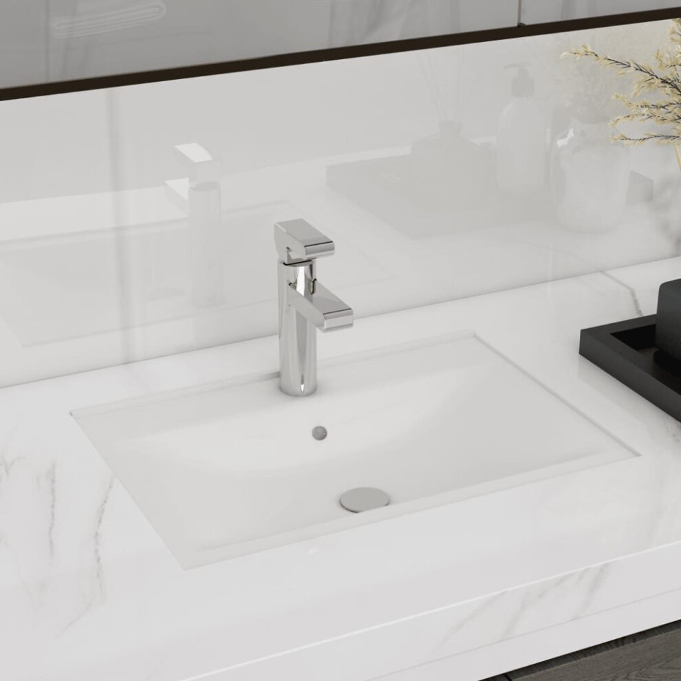 vidaXL Ceramic Bathroom Sink with Faucet/Overflow Hole White Rectangular Basin