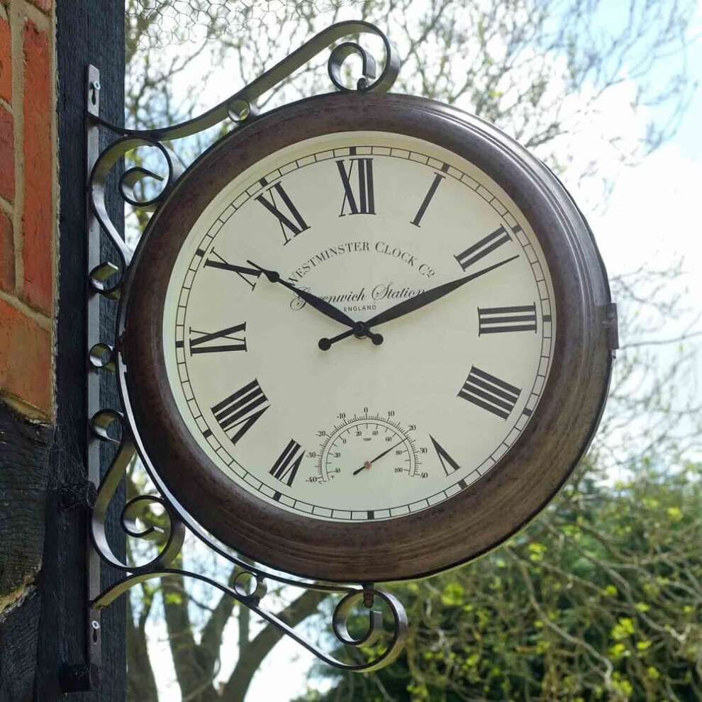 Smart Garden Greenwich Double Sided Station Clock With Thermometer 5063020 Brown