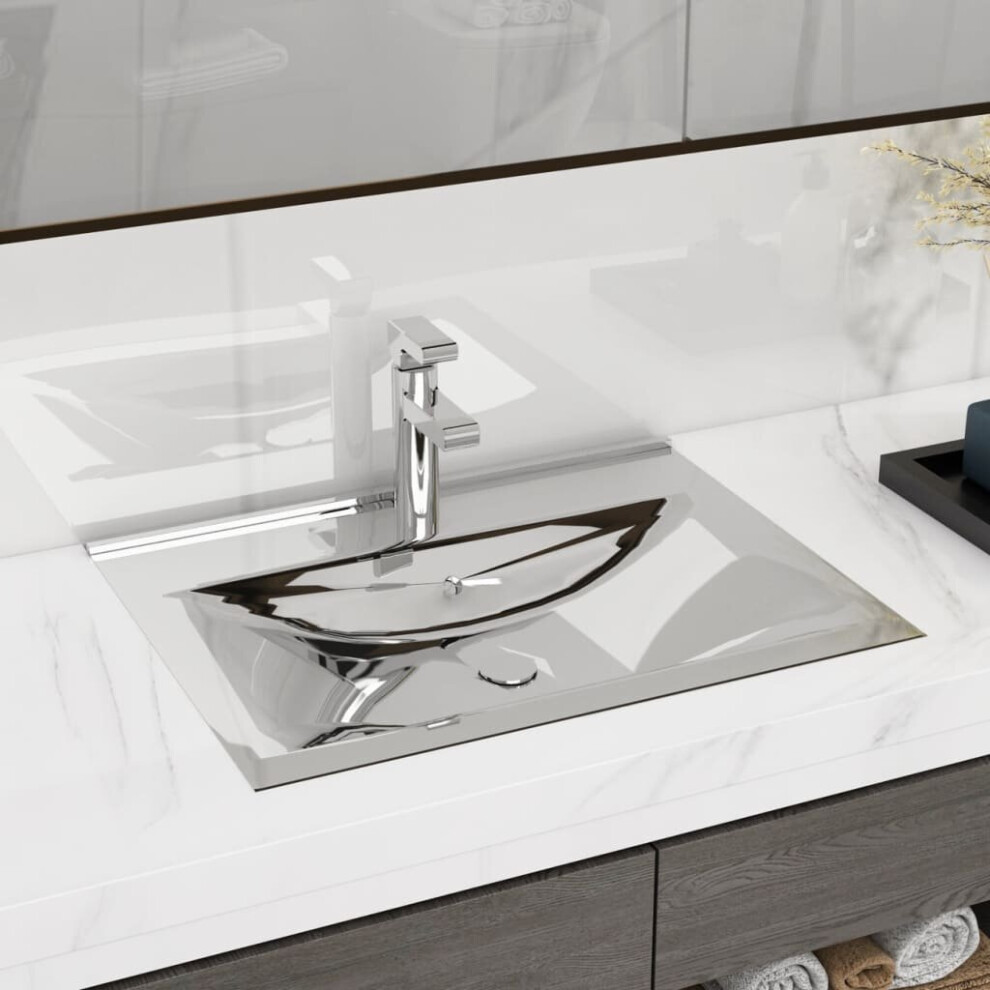 vidaXL Wash Basin with Overflow 60x46x16cm Ceramic Silver Bathroom Sink Bowl