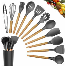 UtensÃlios de cozinha de silicone com madeira Conjunto de 11 espátulas para cozinhar
