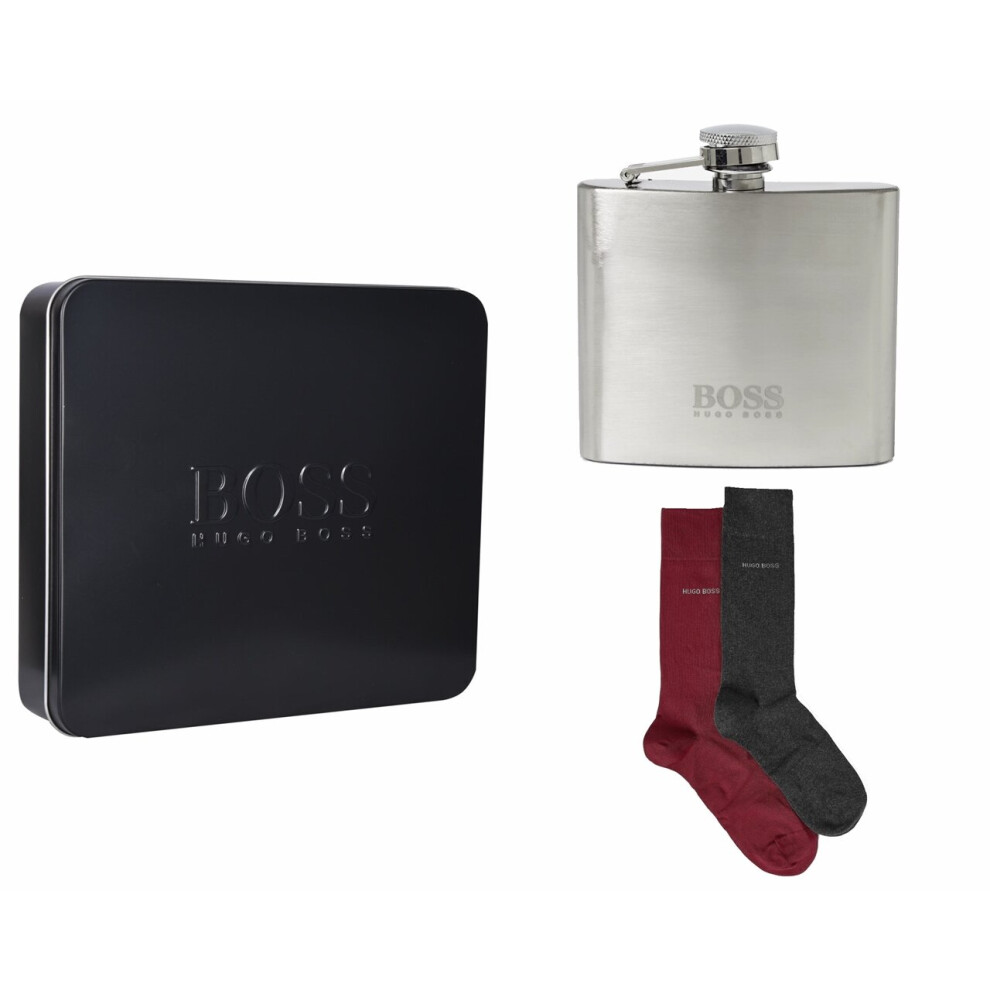 (One Size) Hugo Boss Hip Flask And Socks Gift Set