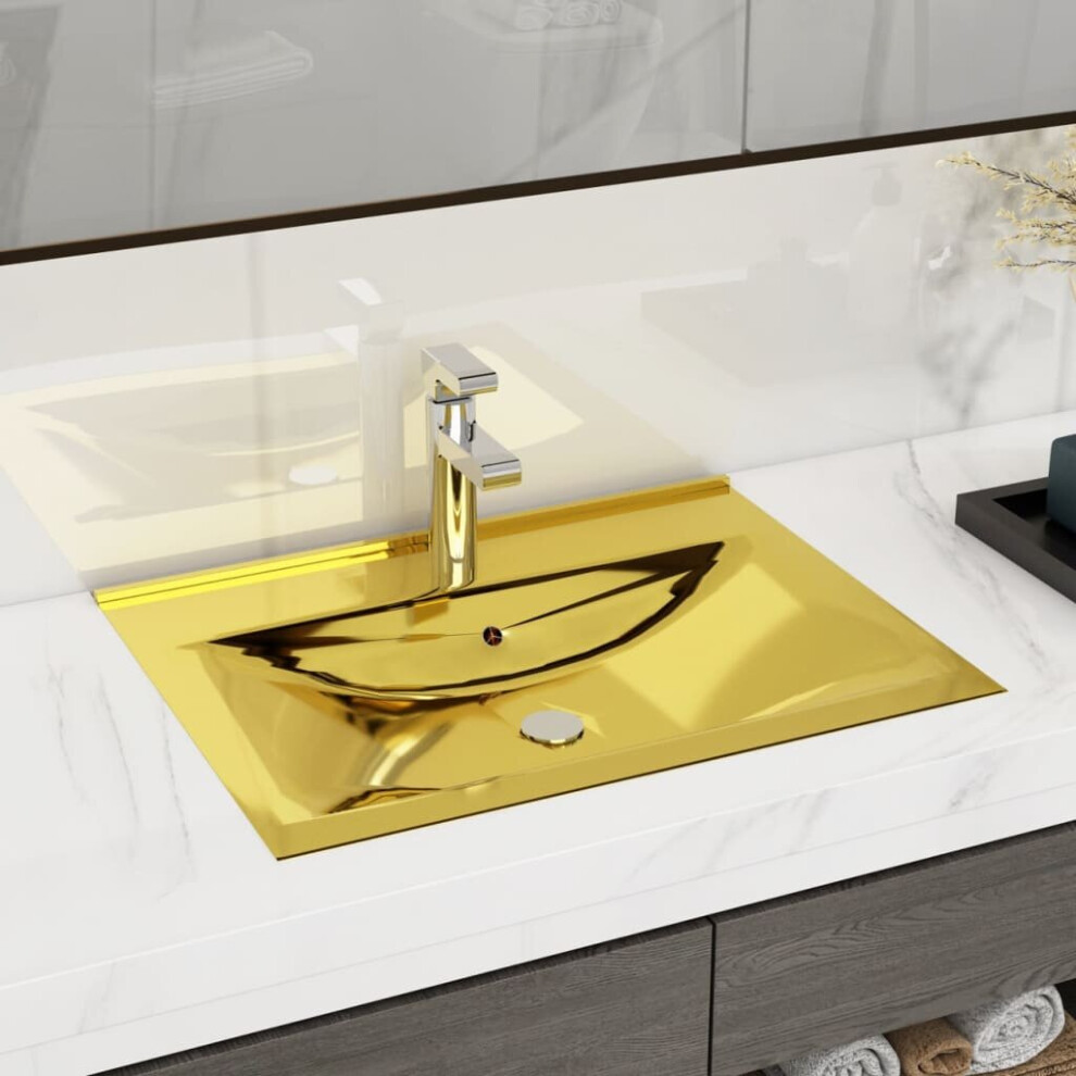 vidaXL Wash Basin with Overflow 60x46x16cm Ceramic Gold Bathroom Sink Bowl