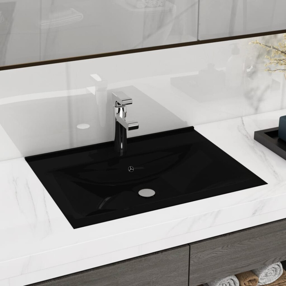 vidaXL Luxury Basin with Faucet Hole Matt Black Ceramic Bathroom Vanity Sink
