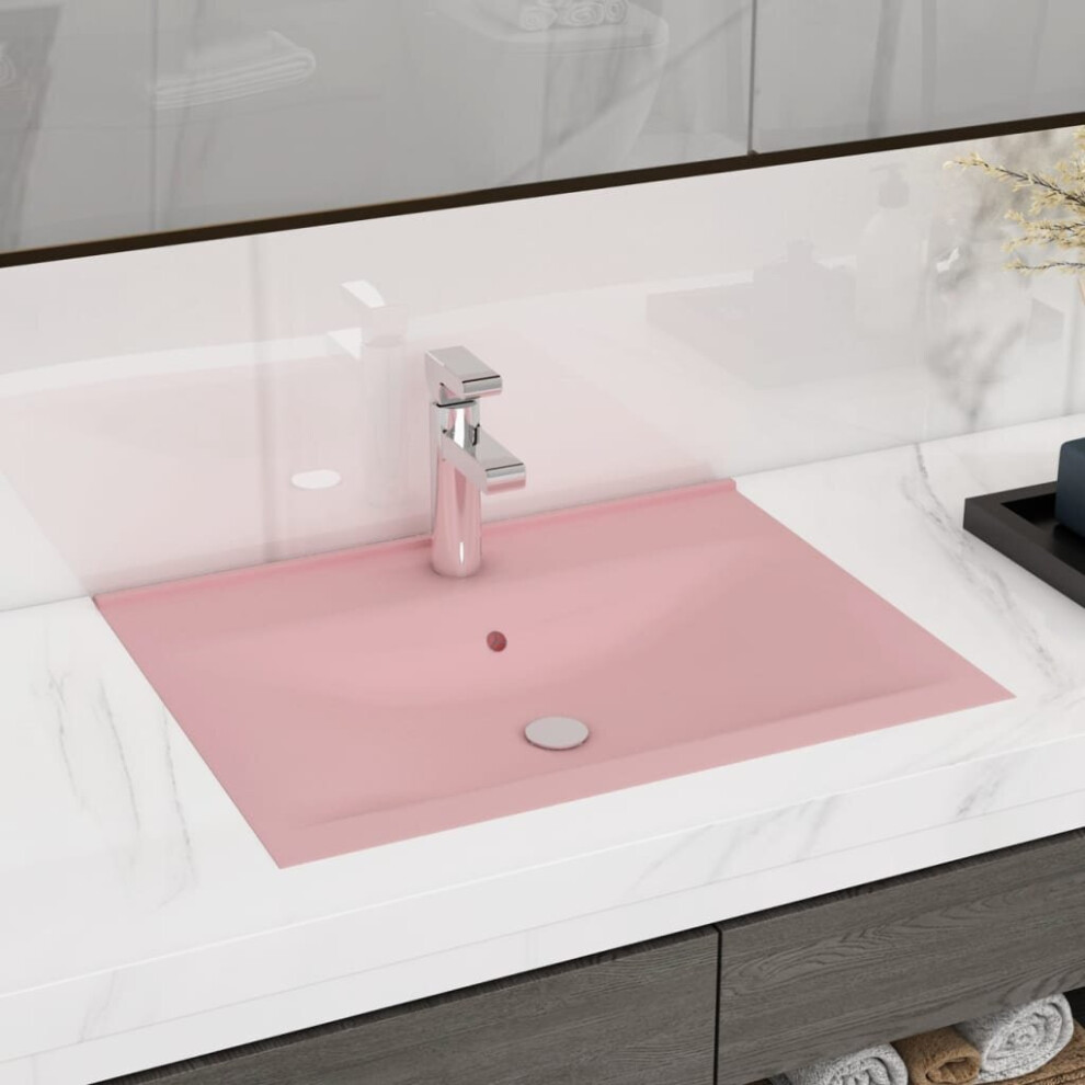 Vidaxl Luxury Basin With Faucet Hole Matt Ceramic Washroom Vanity Sink Pink