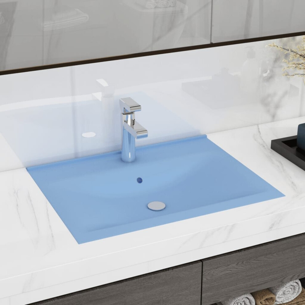Vidaxl Luxury Basin With Faucet Hole Matt Light Blue Ceramic Washroom Sink 8720286037270