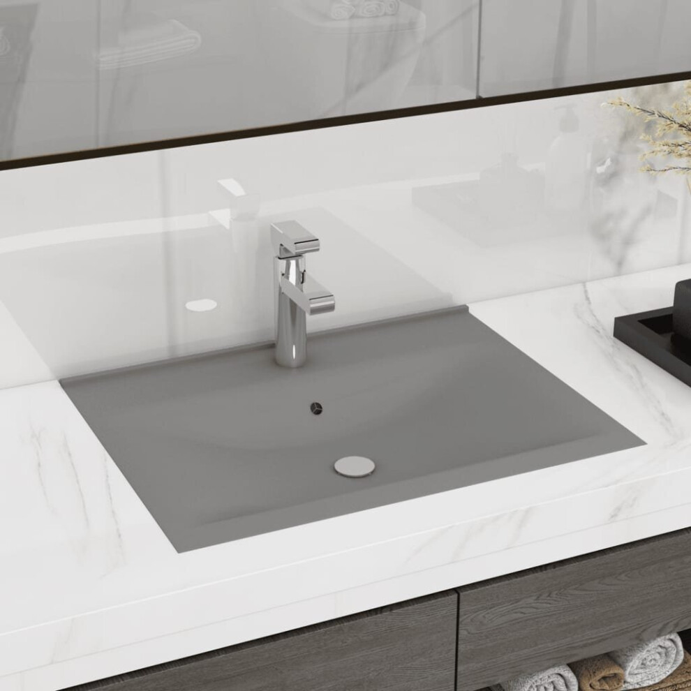 Vidaxl Hellgrau Luxus-Waschbecken Mit Hahnloch Matt- 60X46 Cm Keramik - Image 2