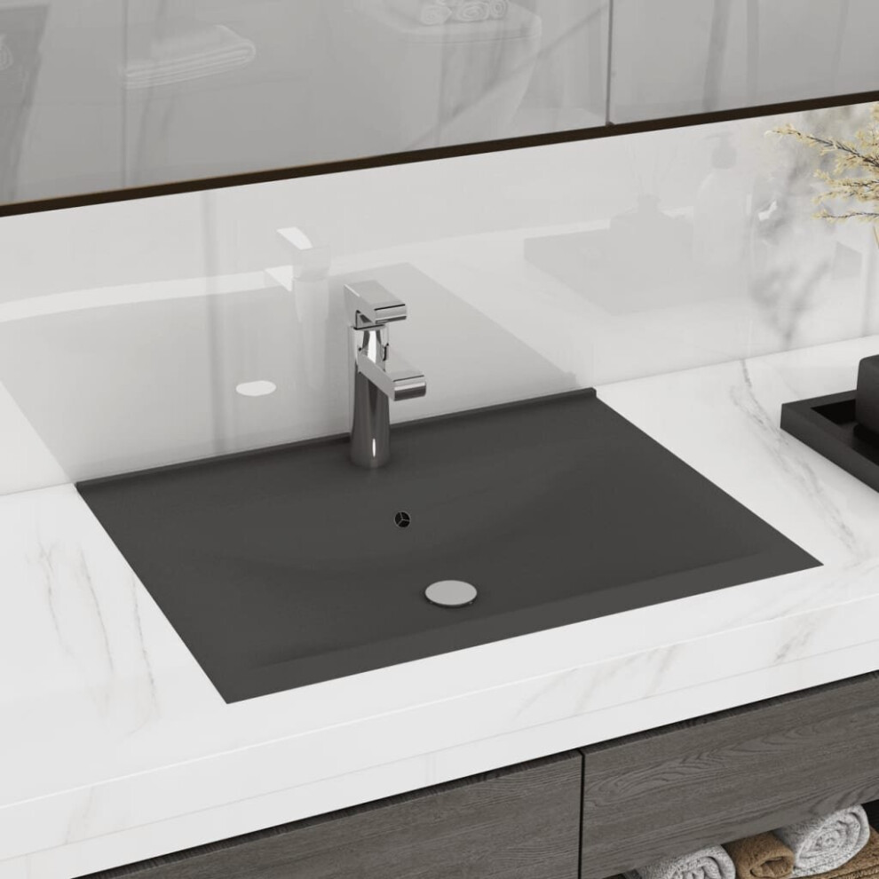 Vidaxl Luxury Basin With Faucet Hole Matt Dark Grey Ceramic Washroom Sink 8720286037324