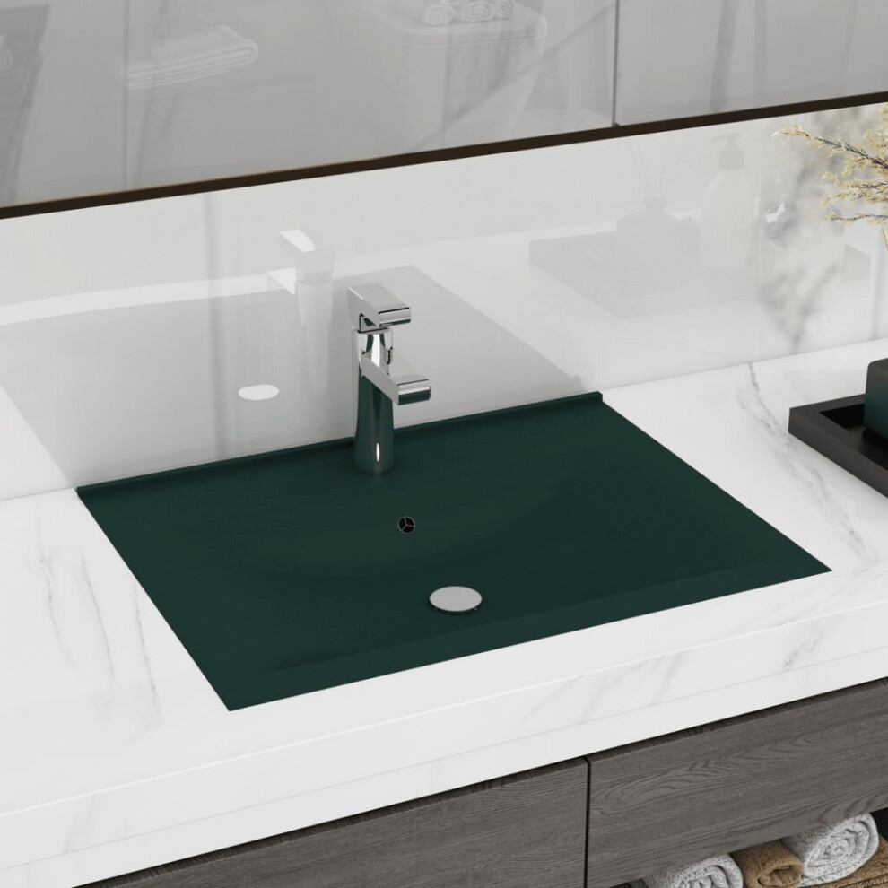 Vidaxl Luxury Basin With Faucet Hole Matt Dark Green Ceramic Washroom Sink 8720286037300