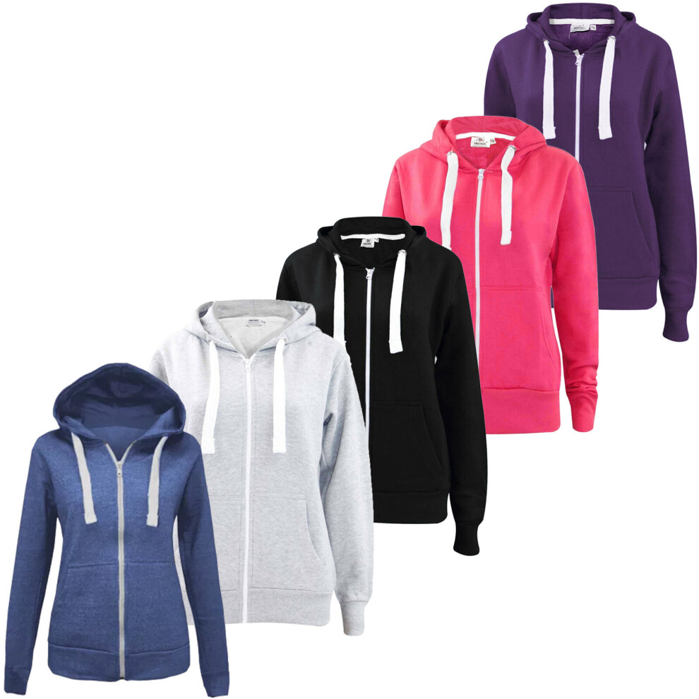 (Pink, M) Ladies Plain Hoodies Pullover Casual Sweatshirt