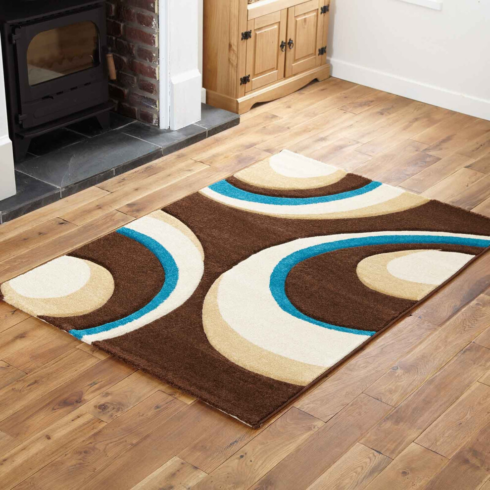 (1. Chocolate Teal, 160x230cm) Multicolour Abstract Rug Circle Swirl Design Mat