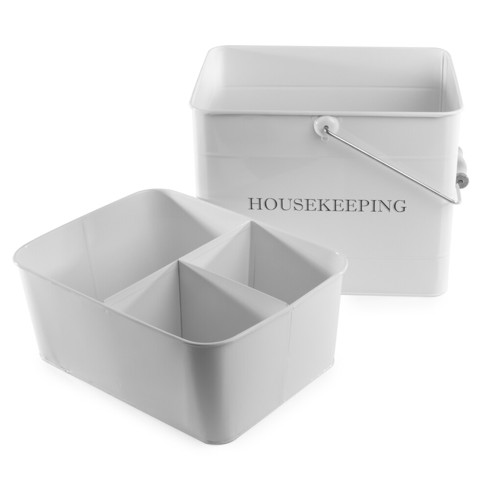 Maison & Vintage Housekeeping Caddy Cleaning Basket Storage Tray With Handle M&W White