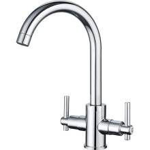 Kitchen Sink Mixer Taps Traditional Dual Lever Monobloc Swivel Spout Chrome Brass