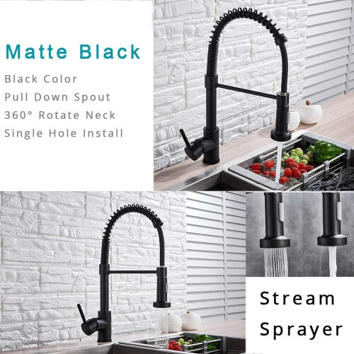 Black Kitchen Taps Kitchen Sink Mixer tap with Solid Brass Commercial Single Handle 2