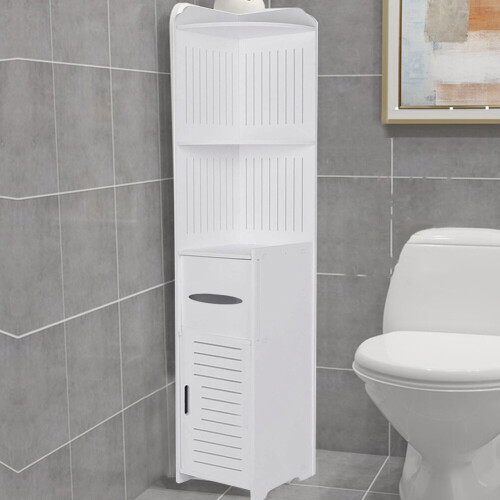 Living And Home Modern Bathroom Corner Cabinet Floor Standing Storage Tall Cupboard White