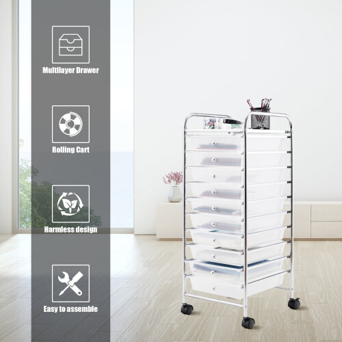 Gymax Mobile Rolling Utility Cart 10 Drawers Storage Trolley Home Office Organizer 1