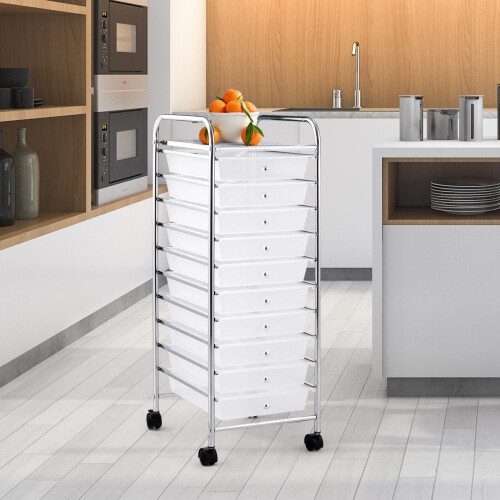 Gymax Mobile Rolling Utility Cart 10 Drawers Storage Trolley Home Office Organizer
