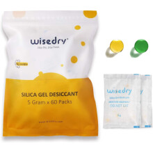 wisedry Silica Gel Sachets Pouches Desiccant 5 Gram [60 PACKS] with Orange Beads Humidity Indicator Moisture Absorber for Air Dryer Moisture Removal
