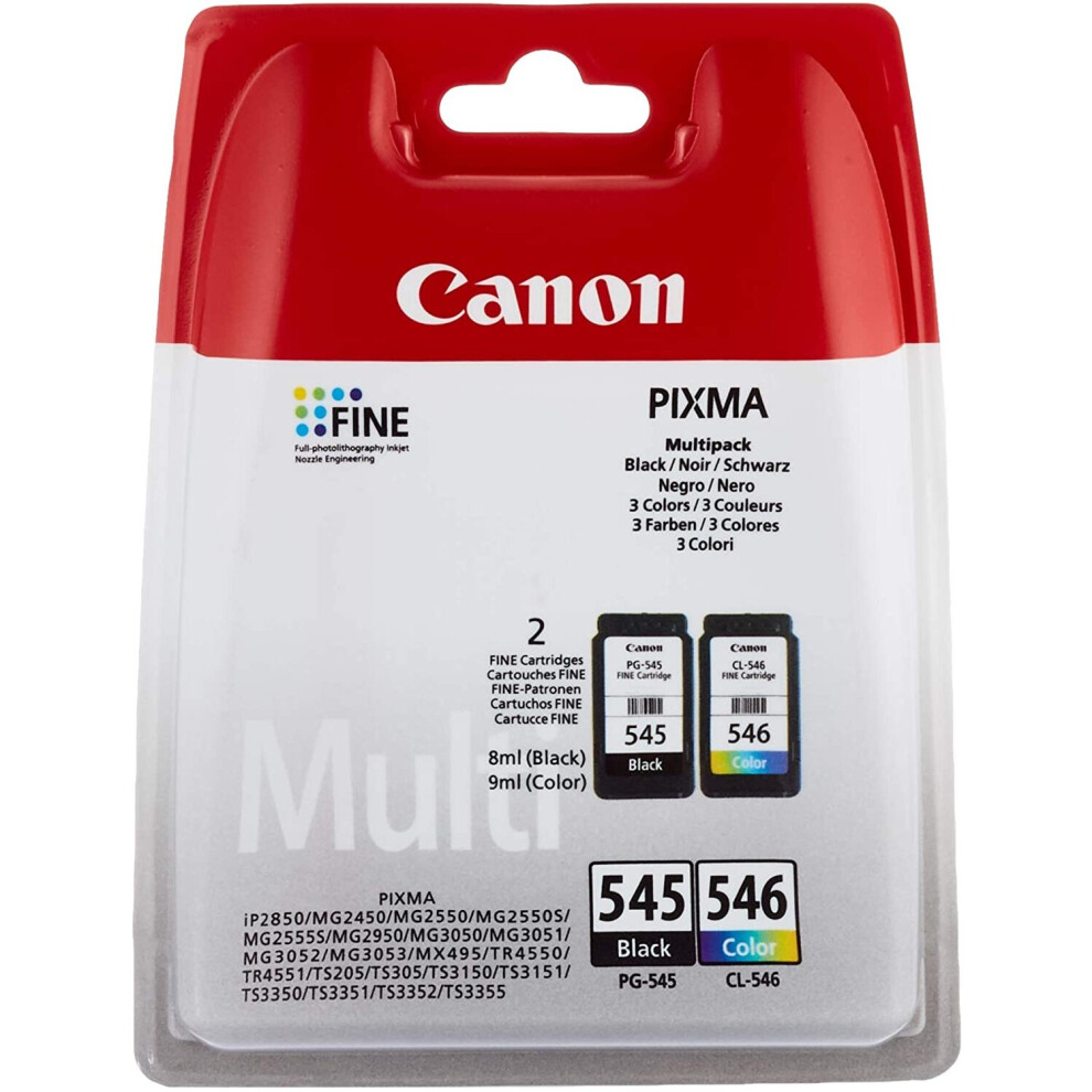 Canon Genuine Ink Cartridges Pg-545/Cl-546 - 2-Pack Blister Multi-Coloured For Selected Pixma Tr, Ts, Mx And Mg Series