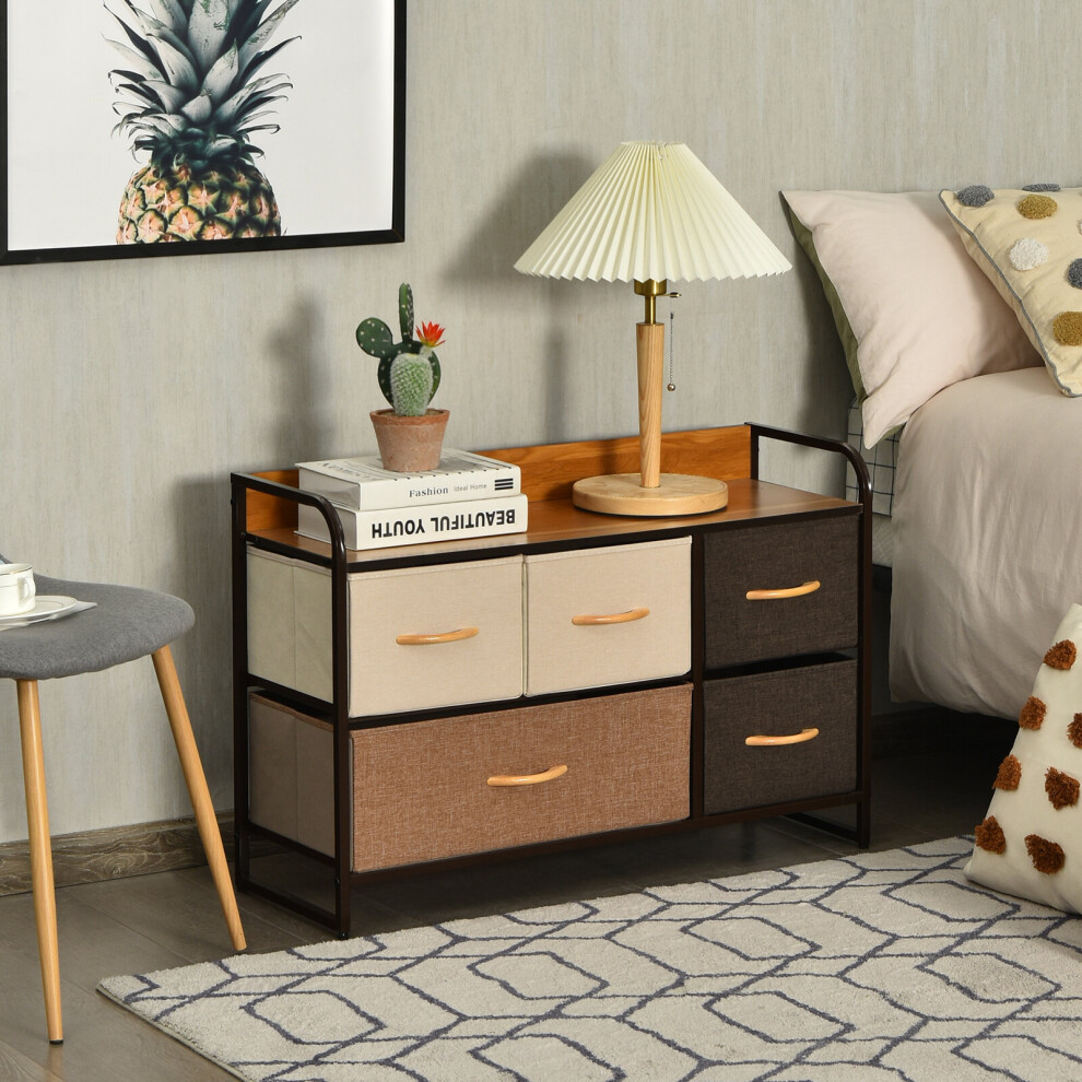 5-Drawer Dresser Storage Tower Wide Organizer Unit w/Foldable Fabric Drawers