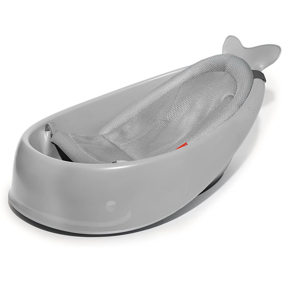 Skip Hop Moby Smart Sling 3-Stage Baby Tub - Grey With Comfort-Edge Mesh Sling, 2 Ergonomic Positions, Drain Plug & Swivel Hook