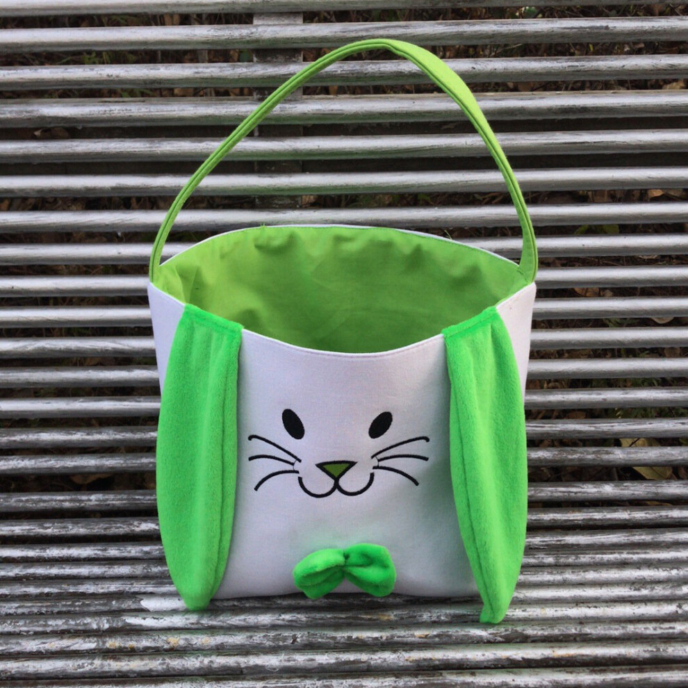 (F) Plush Rabbit Tail Easter Basket Egg Decorations Bunny Storage Basket Portable Bucket