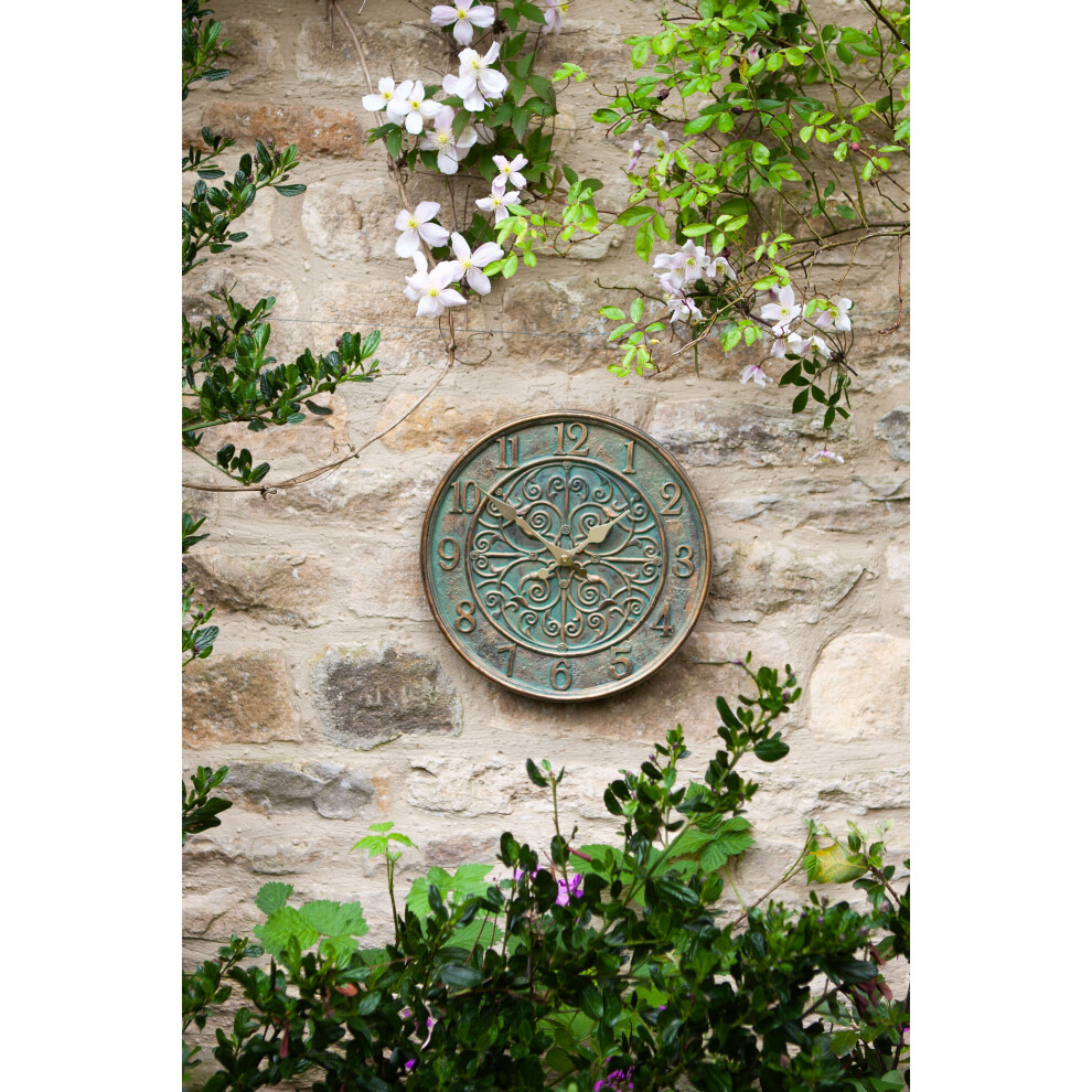 Verdant Wall Clock Garden Outdoor Indoor 30cm Round Bronze Verdigris 5160063