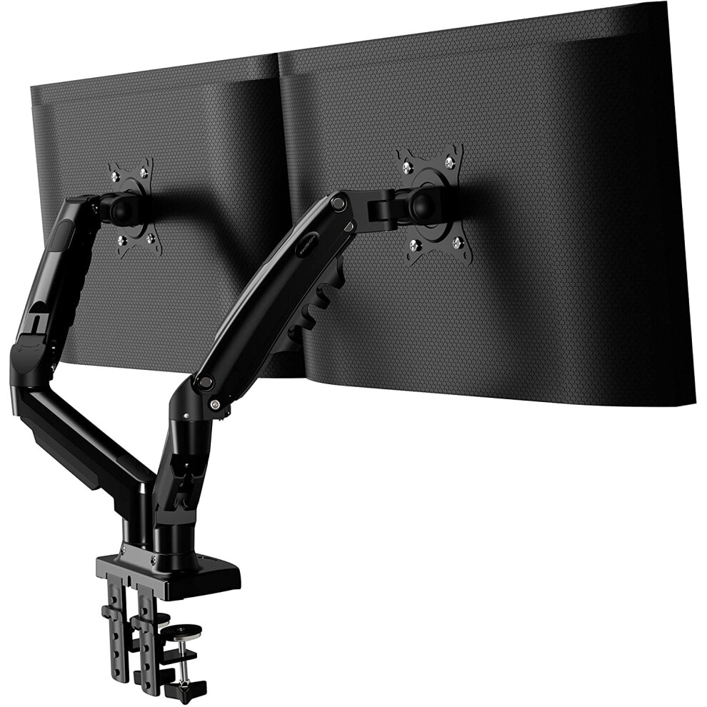 Invision Dual Monitor Arm Desk Mount for 19 to 32 Inch Screens - VESA 75 & 100mm Stand Desk Clamp -Tool Free Height Adjustment with Tilt Swivel Rotate